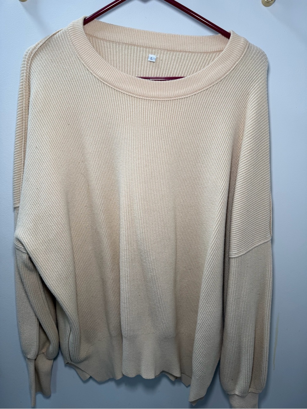 Apricot Neutral Ribbed Crewneck Sweater